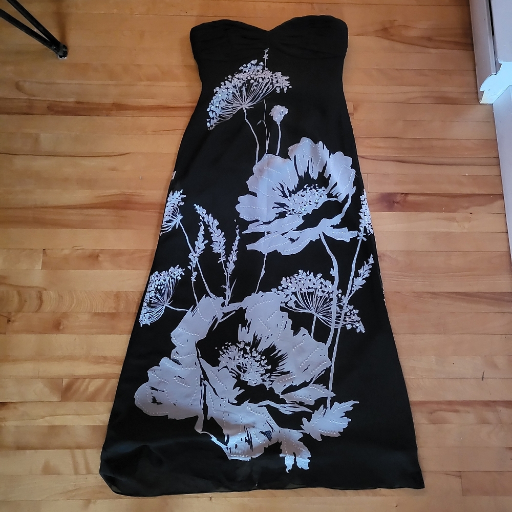 Papell Boutique Strapless Black and Silver Dress